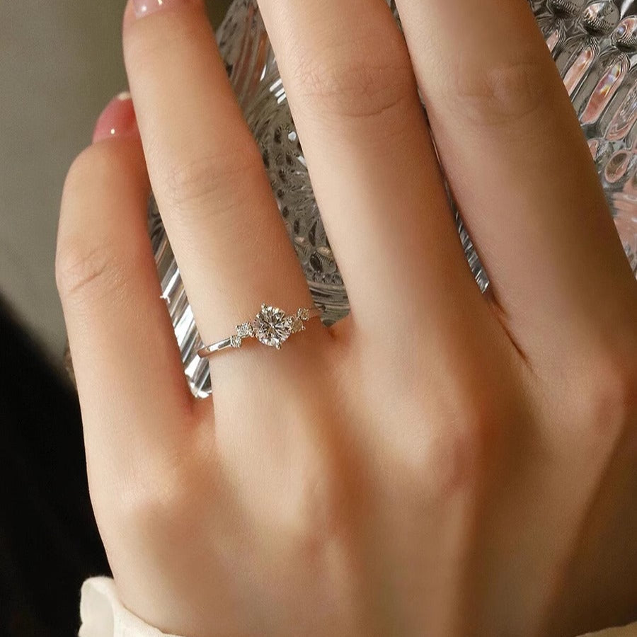 1CT Round Cut Lunaire Cluster Moissanite Engagement Ring in Sterling Silver hot