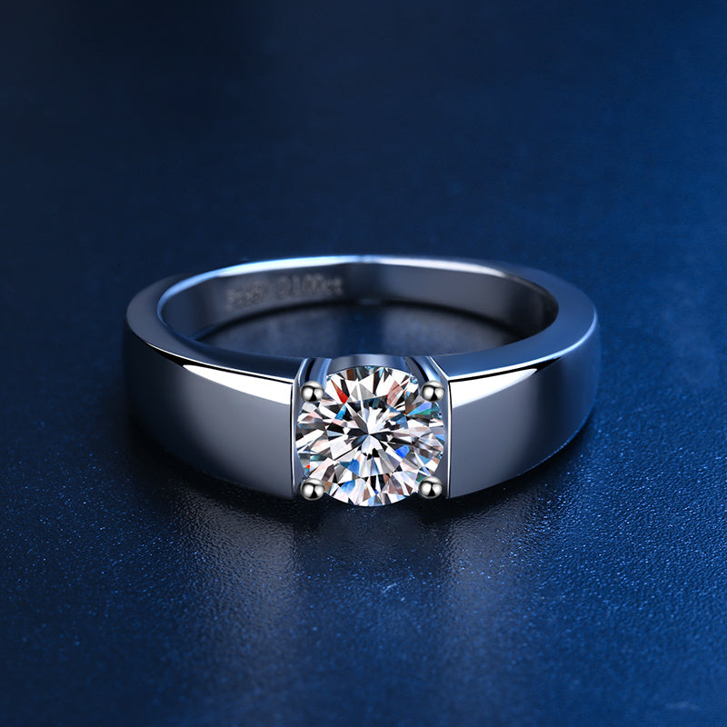 1 Carat D Color Moissanite Round Cut Engagement Ring for Men shineofdiamond