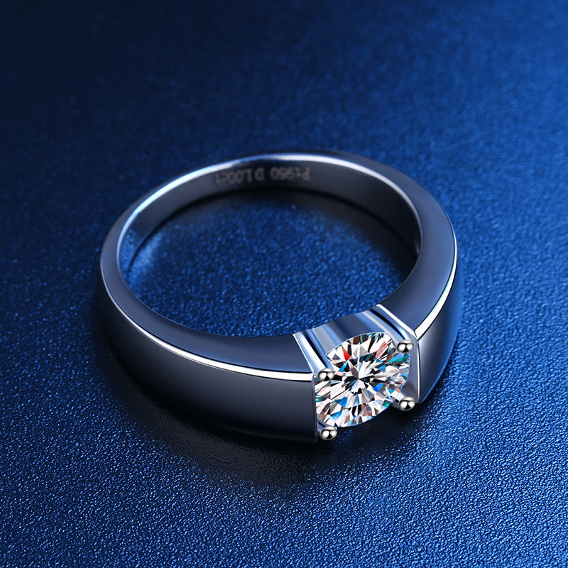 1 Carat D Color Moissanite Round Cut Engagement Ring for Men shineofdiamond