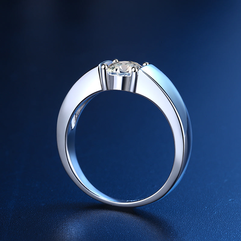 1 Carat D Color Moissanite Round Cut Engagement Ring for Men shineofdiamond