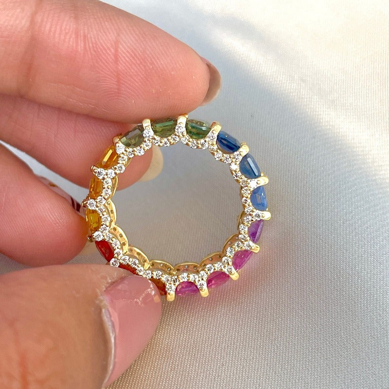 Rainbow Multicolor Eternity Band Ring shine of diamond