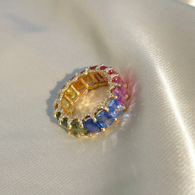 Rainbow Multicolor Eternity Band Ring shine of diamond