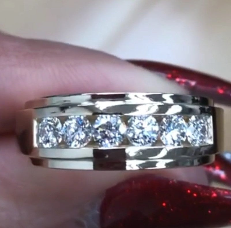 Round Cut Half Stone Wedding Band for Men Shineofidamond