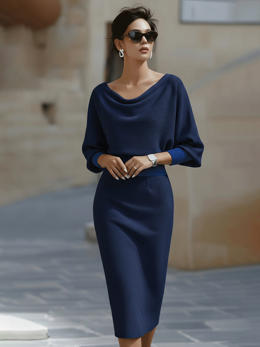 White Draped Batwing Midi Dress XYS