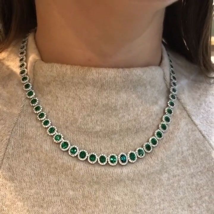 Vintage Emerald Green Halo Oval Cut Necklace Shineofdiamond