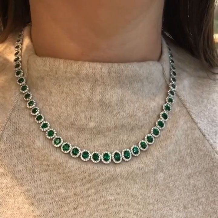 Vintage Emerald Green Halo Oval Cut Necklace Shineofdiamond