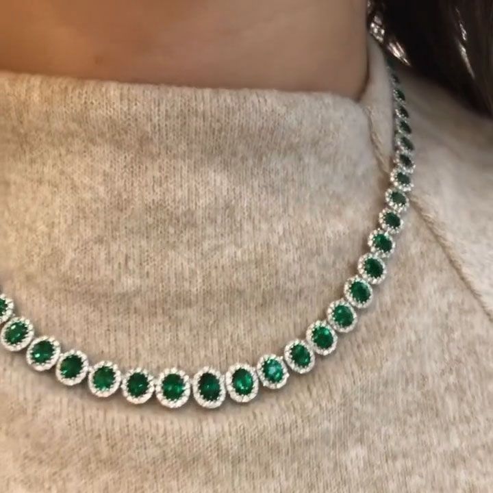 Vintage Emerald Green Halo Oval Cut Necklace Shineofdiamond