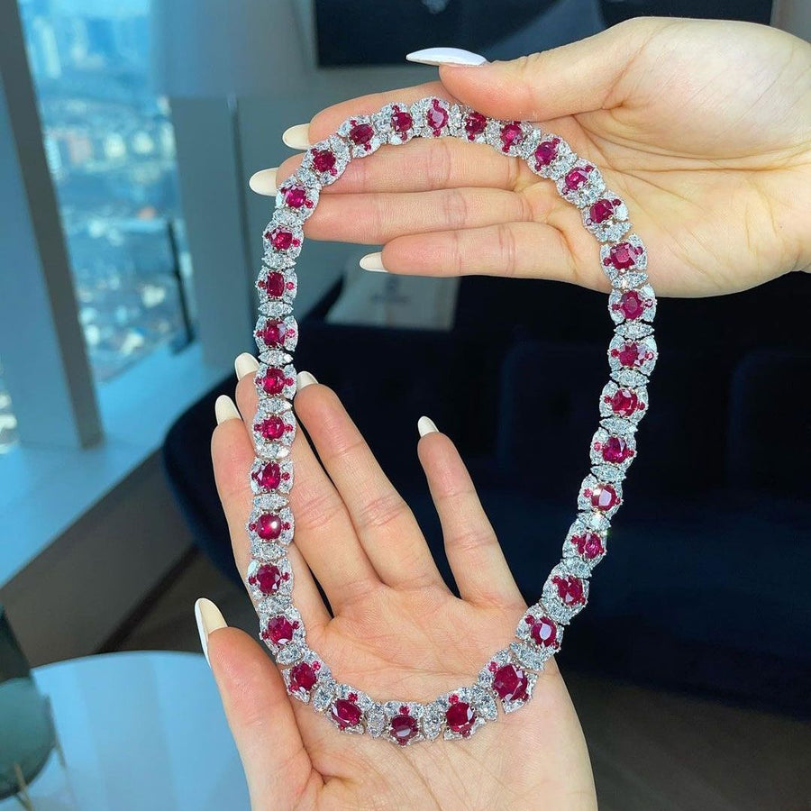 Gorgeous Ruby Halo Sterling Silver Necklace Shineofdiamond