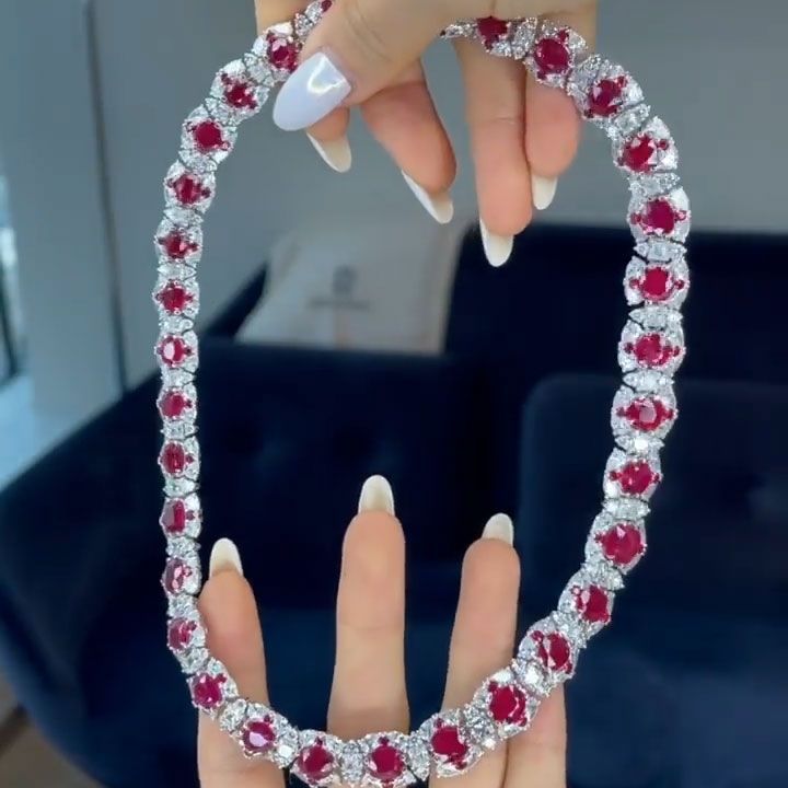 Gorgeous Ruby Halo Sterling Silver Necklace Shineofdiamond