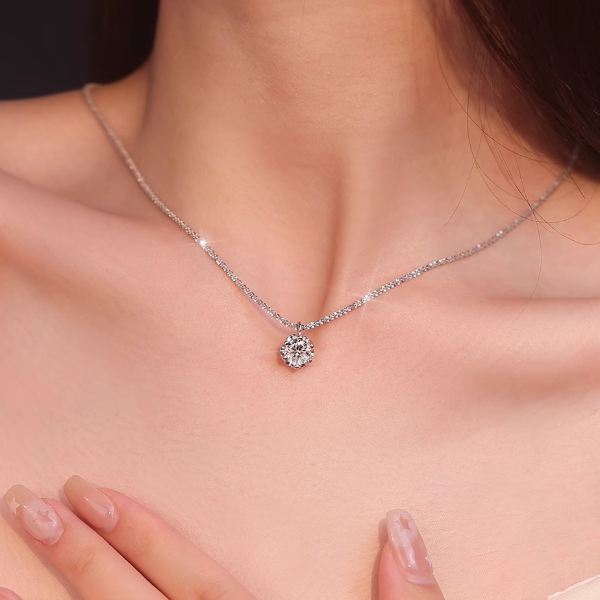 Round Cut Moissanite Pendant Necklace in Sterling Silver Shineofidamond