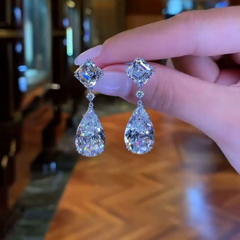 11ct Pear Cut White Zircon Drop Earrings Shine of Diamond