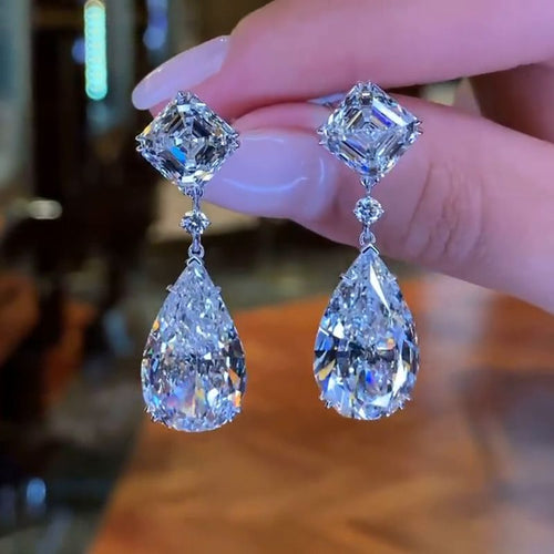 11ct Pear Cut White Zircon Drop Earrings Shine of Diamond