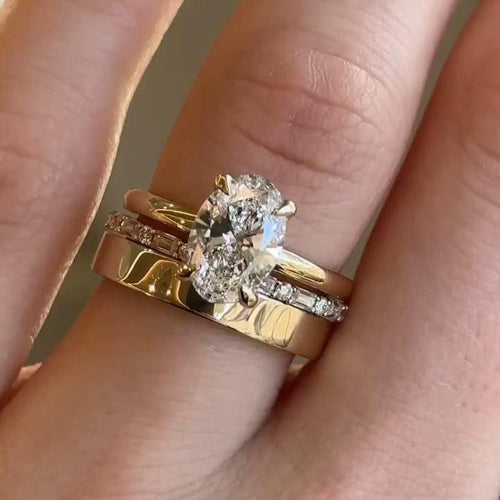 3PCS Oval Cut with Eternity And Plain Band Bridal Set Rings shineofdiamond