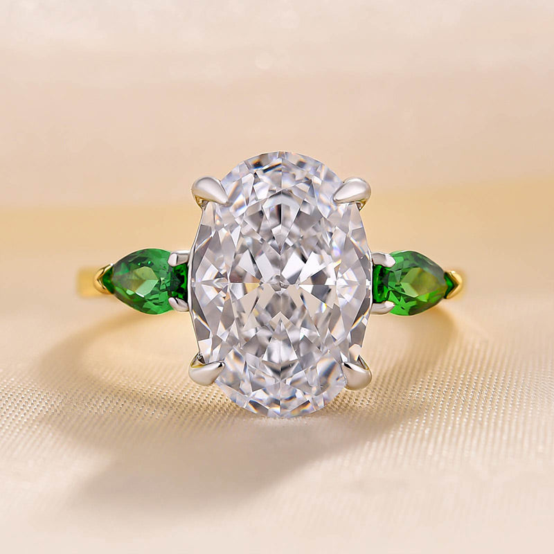 Vintage Two-Tone Oval Cut Three Stone Sterling Silver Engagement Ring Shineofidamond