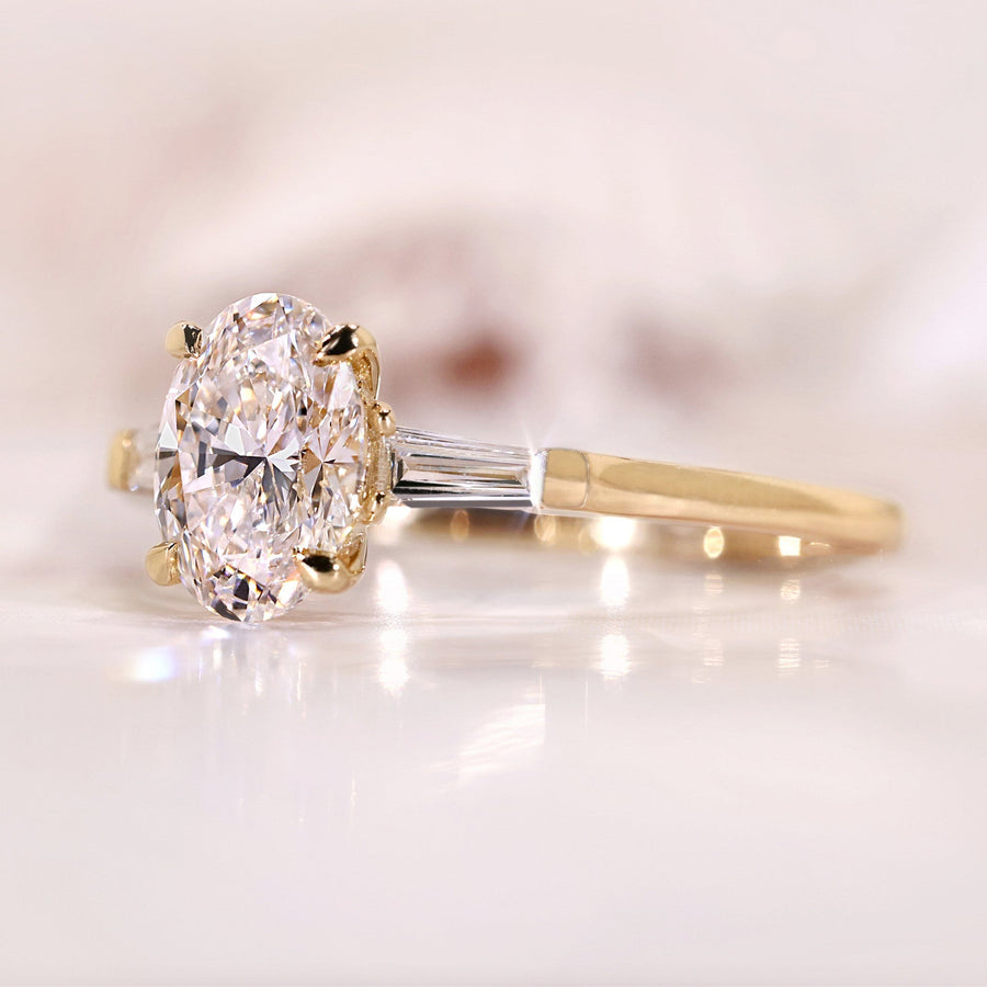 Three Stone Oval Cut with Side Tapered Baguette Cut  Engagement Ring Shineofdiamond