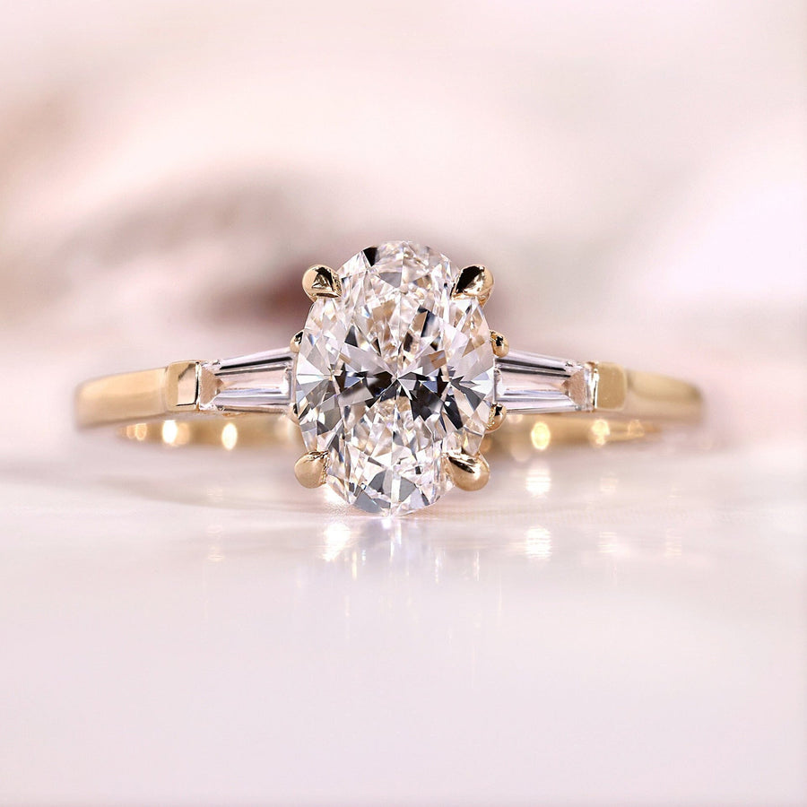 Three Stone Oval Cut with Side Tapered Baguette Cut  Engagement Ring Shineofdiamond