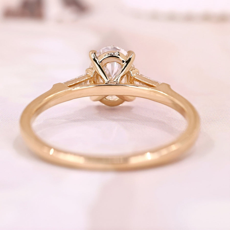 Three Stone Oval Cut with Side Tapered Baguette Cut  Engagement Ring Shineofdiamond