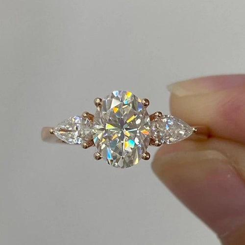 3 CT Oval Cut Three Stone Engagement Ring Shineofdiamond