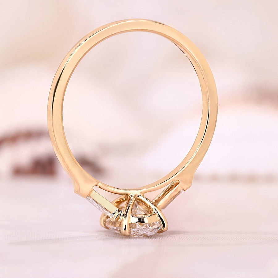 Three Stone Oval Cut with Side Tapered Baguette Cut  Engagement Ring Shineofdiamond