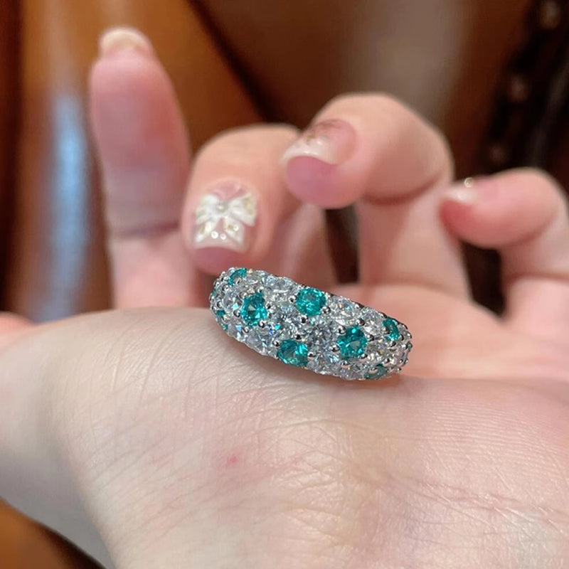 White & Paraiba Tourmaline Wedding Band in Sterling Silver Shineofdiamond