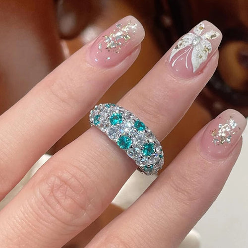 White & Paraiba Tourmaline Wedding Band in Sterling Silver Shineofdiamond
