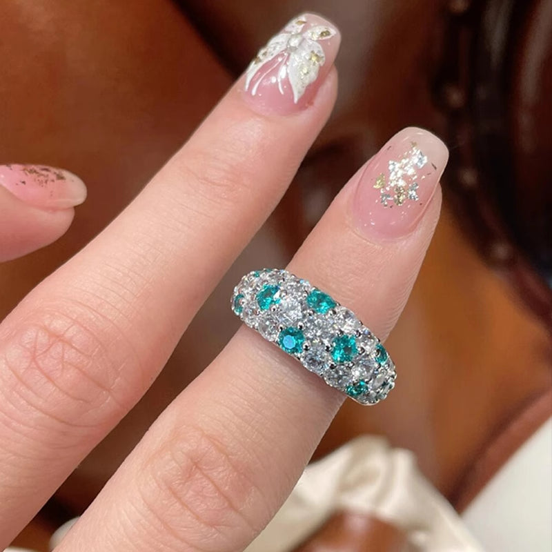 White & Paraiba Tourmaline Wedding Band in Sterling Silver Shineofdiamond