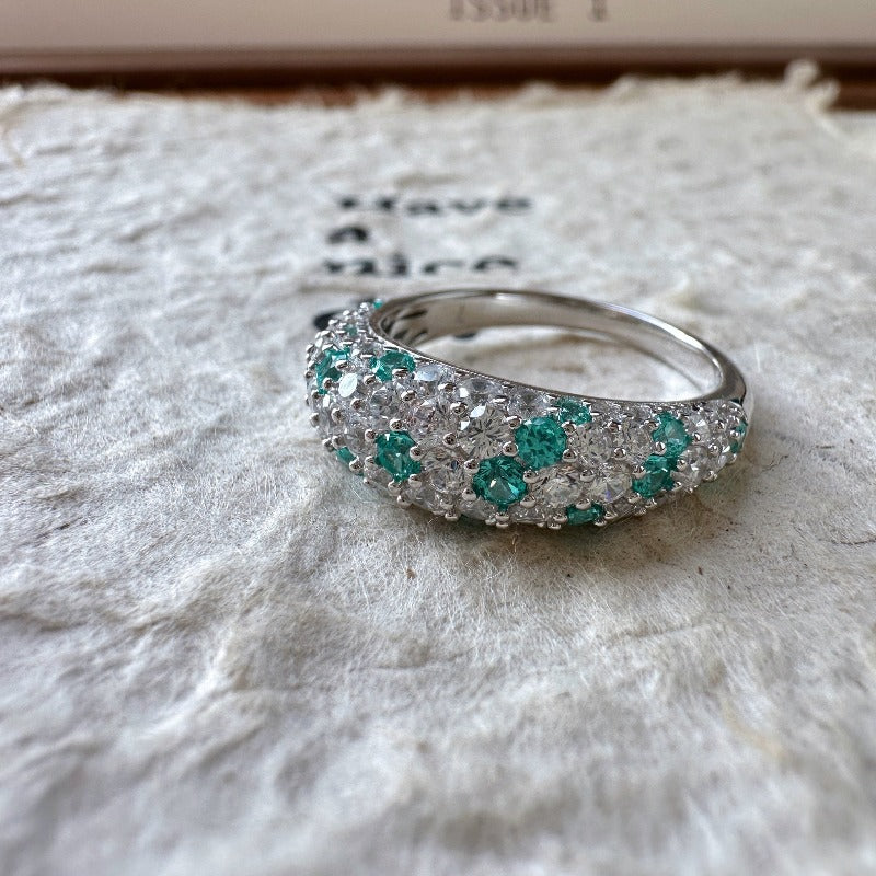 White & Paraiba Tourmaline Wedding Band in Sterling Silver Shineofdiamond