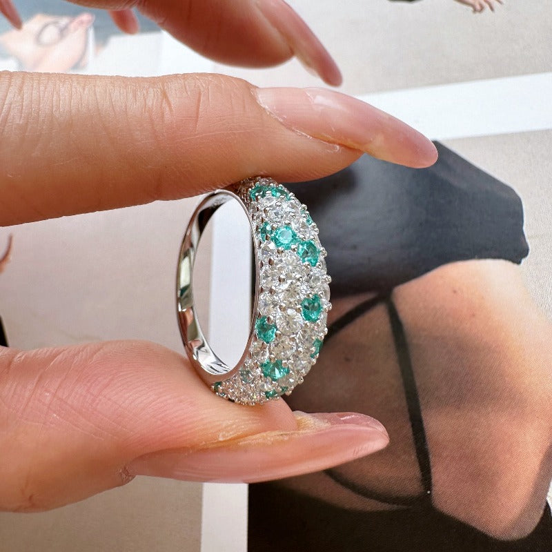 White & Paraiba Tourmaline Wedding Band in Sterling Silver Shineofdiamond
