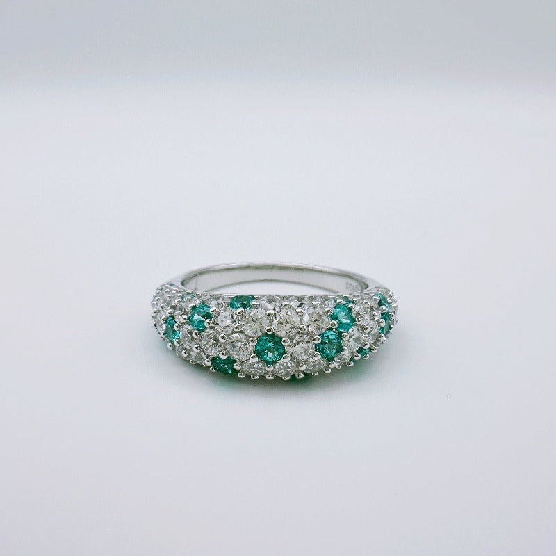 White & Paraiba Tourmaline Wedding Band in Sterling Silver Shineofdiamond