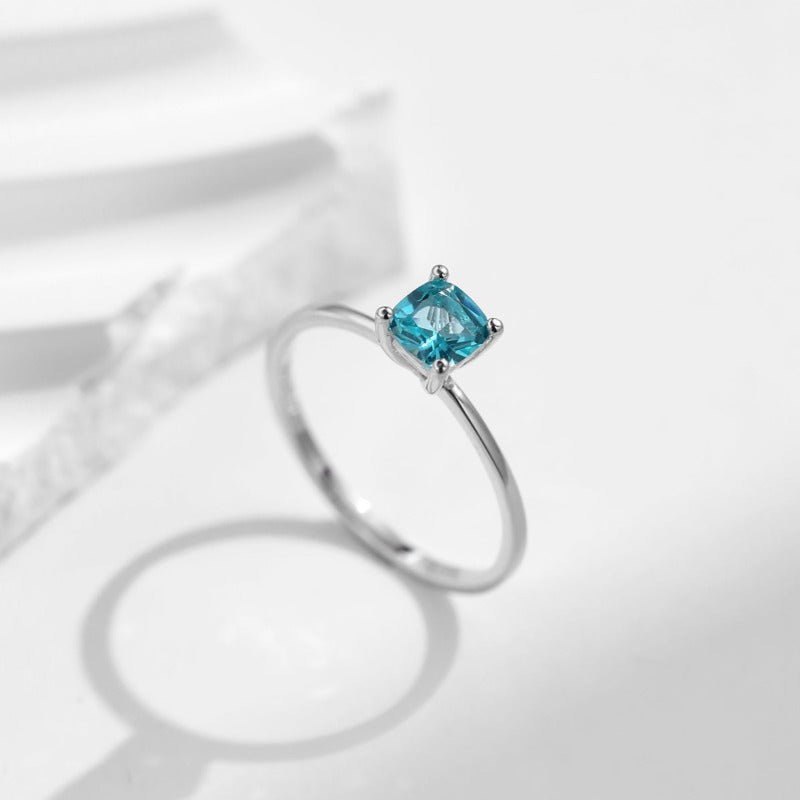 Classic Solitaire Cushion Cut Paraiba Tourmaline Sterling Silver Engagement Ring Shineofdiamond
