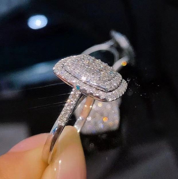 Shiny Halo Square Shape Ring Engagement Party Ring In Sterling Silver Shineofdiamond