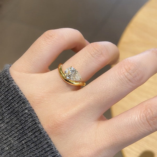 Pear Cut East to West Engagement Ring Shineofidamond