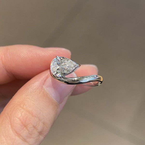 Pear Cut East to West Engagement Ring Shineofidamond