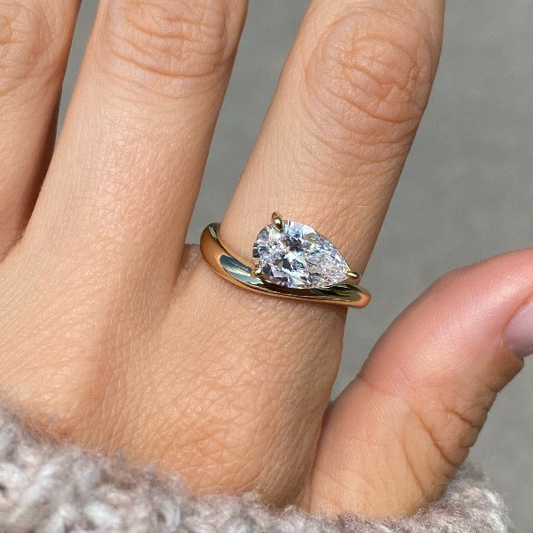 Pear Cut East to West Engagement Ring Shineofidamond