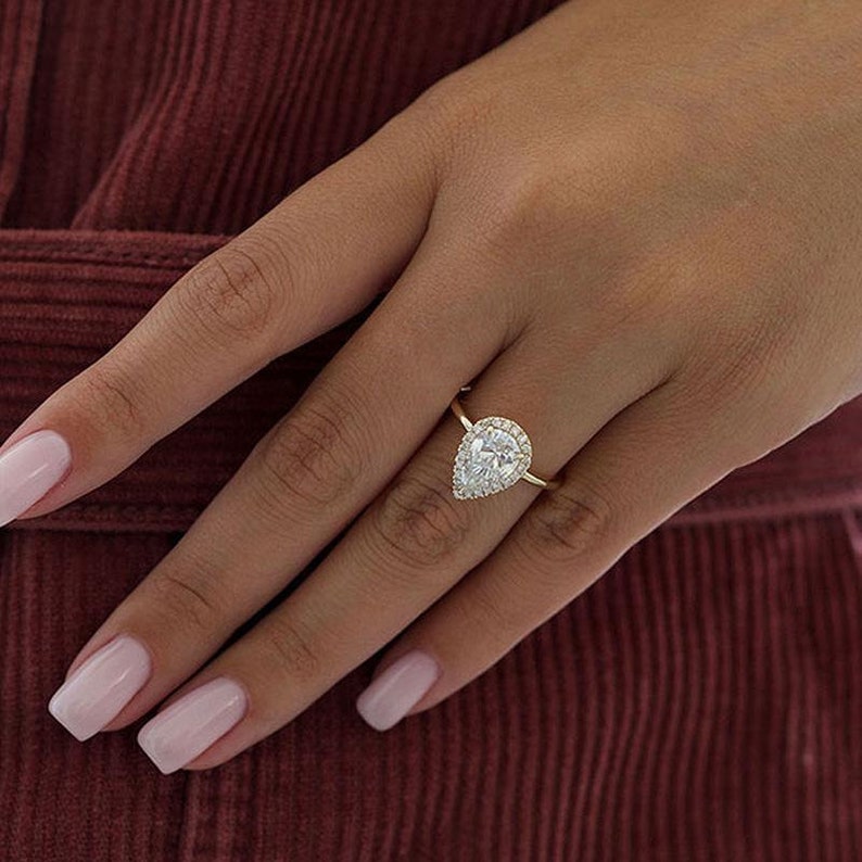 Halo Pear Cut  Golden Tone Engagement Ring Shineofidamond