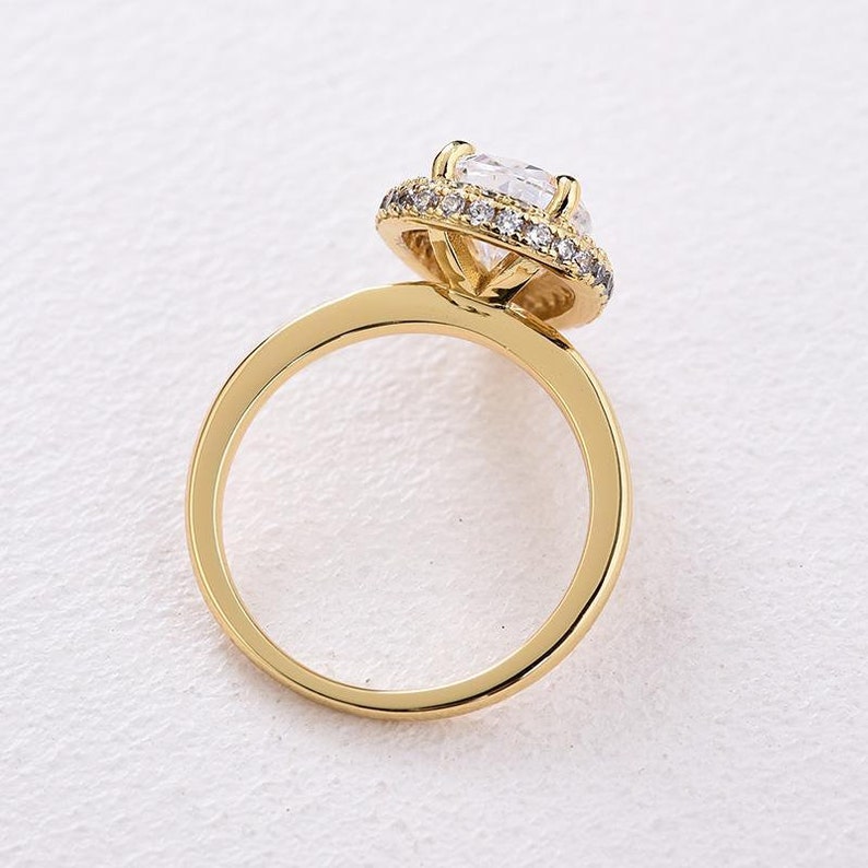 Halo Pear Cut  Golden Tone Engagement Ring Shineofidamond