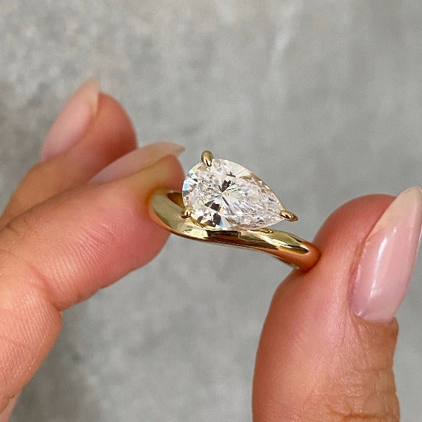 Pear Cut East to West Engagement Ring Shineofidamond