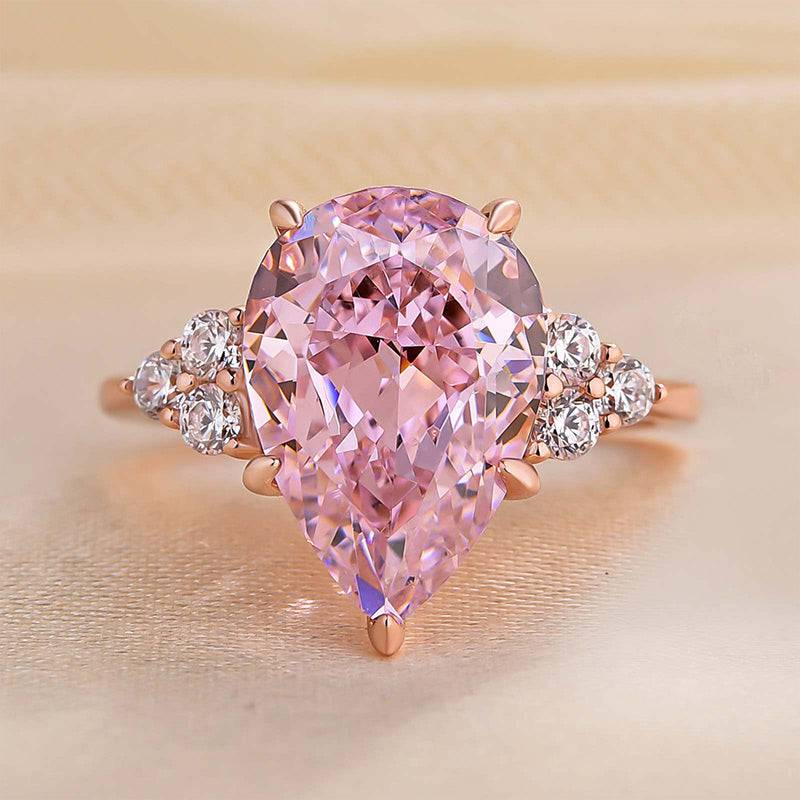 Three Stone Pear Cut Pink Stone Engagement Ring Shineofdiamond