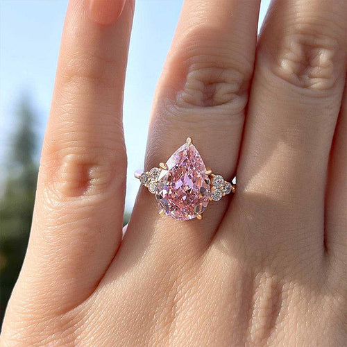 Three Stone Pear Cut Pink Stone Engagement Ring Shineofdiamond