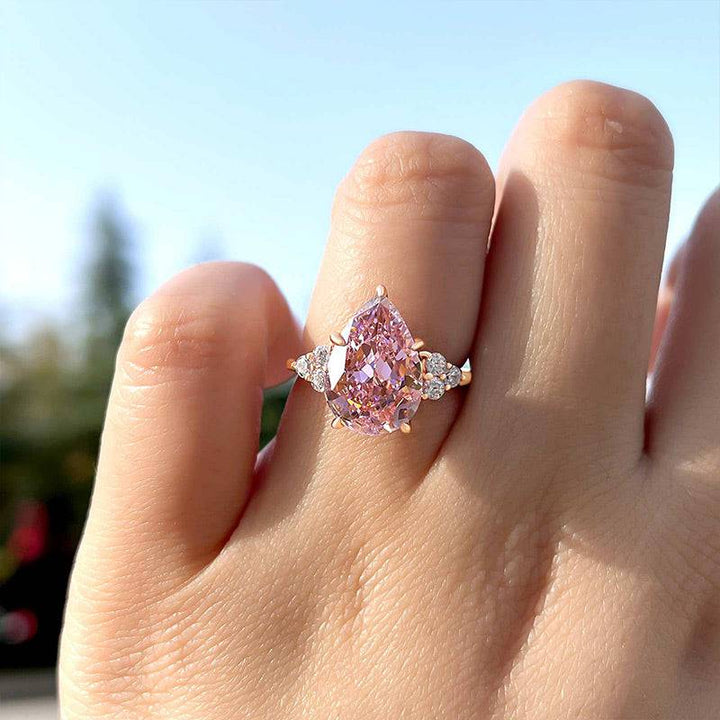 Three Stone Pear Cut Pink Stone Engagement Ring Shineofdiamond
