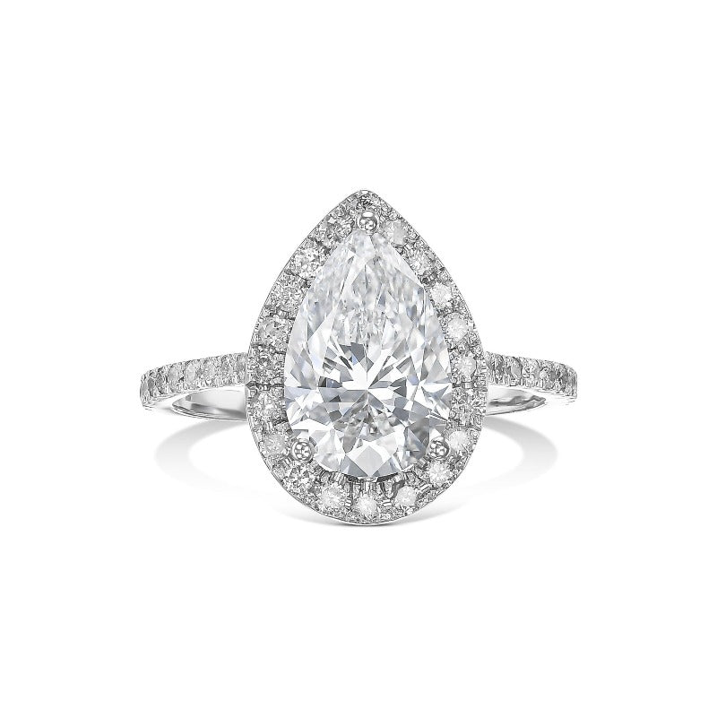 Pear Cut Halo 3 Prong Engagement Ring In Sterling Silver shineofdiamond