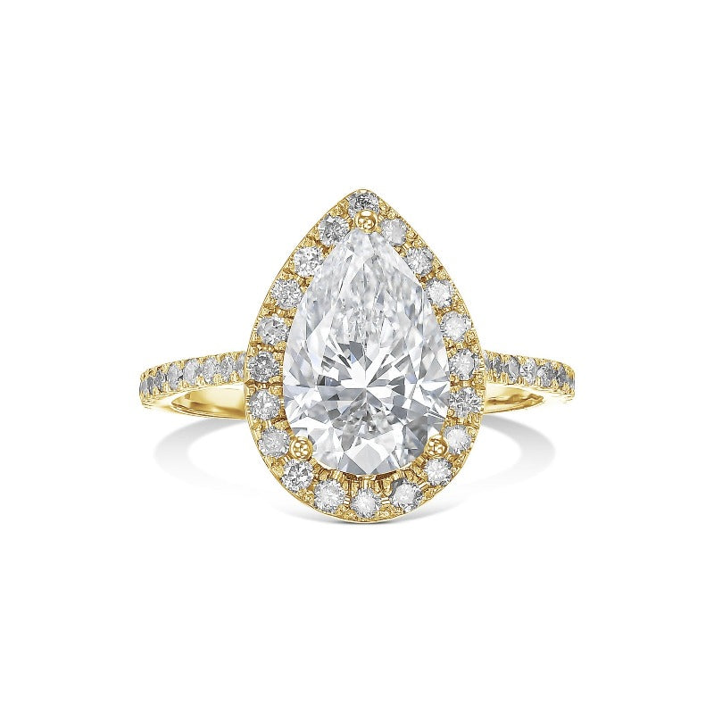 Pear Cut Halo 3 Prong Engagement Ring In Sterling Silver shineofdiamond