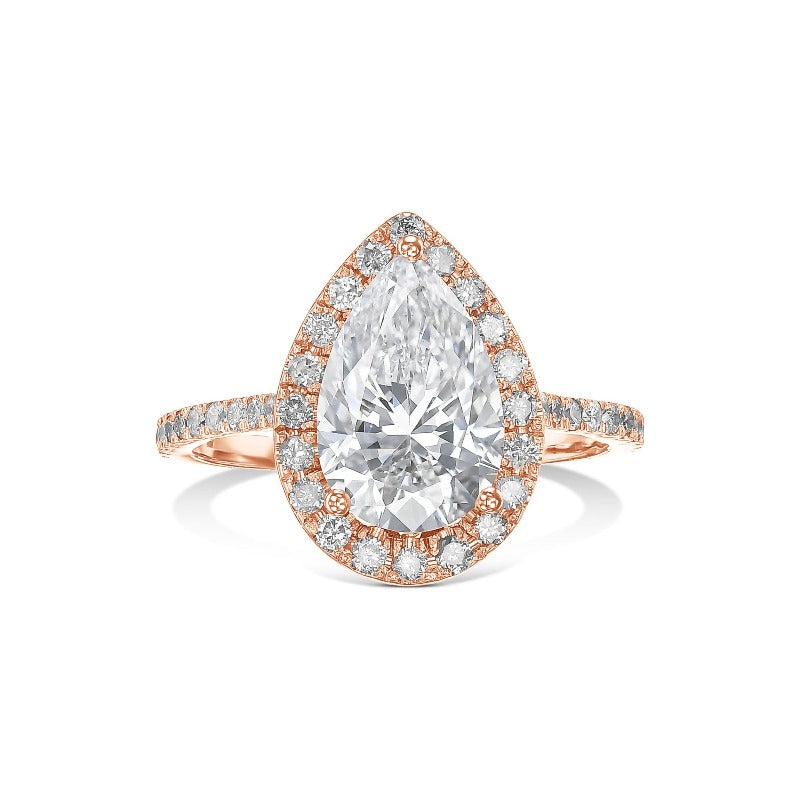 Pear Cut Halo 3 Prong Engagement Ring In Sterling Silver shineofdiamond