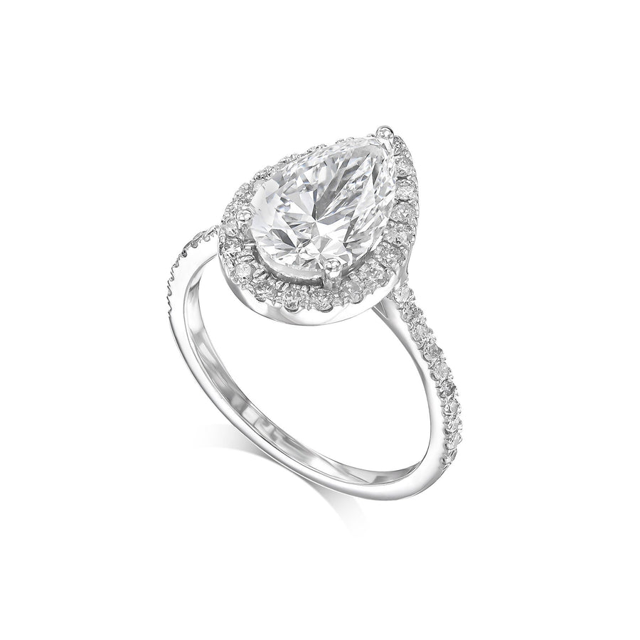 Pear Cut Halo 3 Prong Engagement Ring In Sterling Silver shineofdiamond