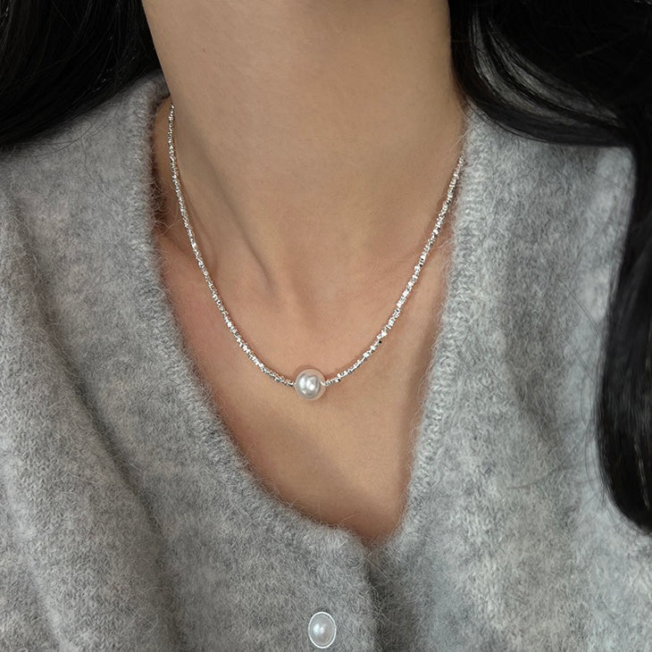 Elegant Pearl Necklace in Sterling Silver Shineofdiamond