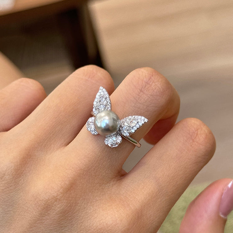 Butterfly Pearl  Fashionable Adjustable Ring In Sterling Silver Shineofidamond