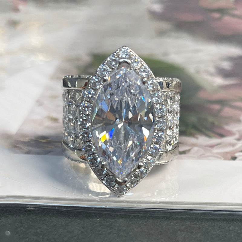 7CT Halo Marquise Cut  Wide Band Engagement Ring in Sterling Silver hot