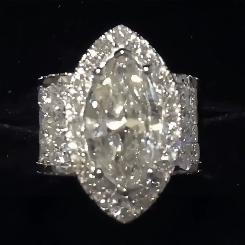 7CT Halo Marquise Cut  Wide Band Engagement Ring in Sterling Silver hot