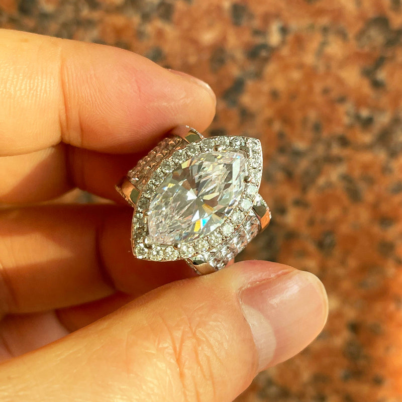 7CT Halo Marquise Cut  Wide Band Engagement Ring in Sterling Silver hot