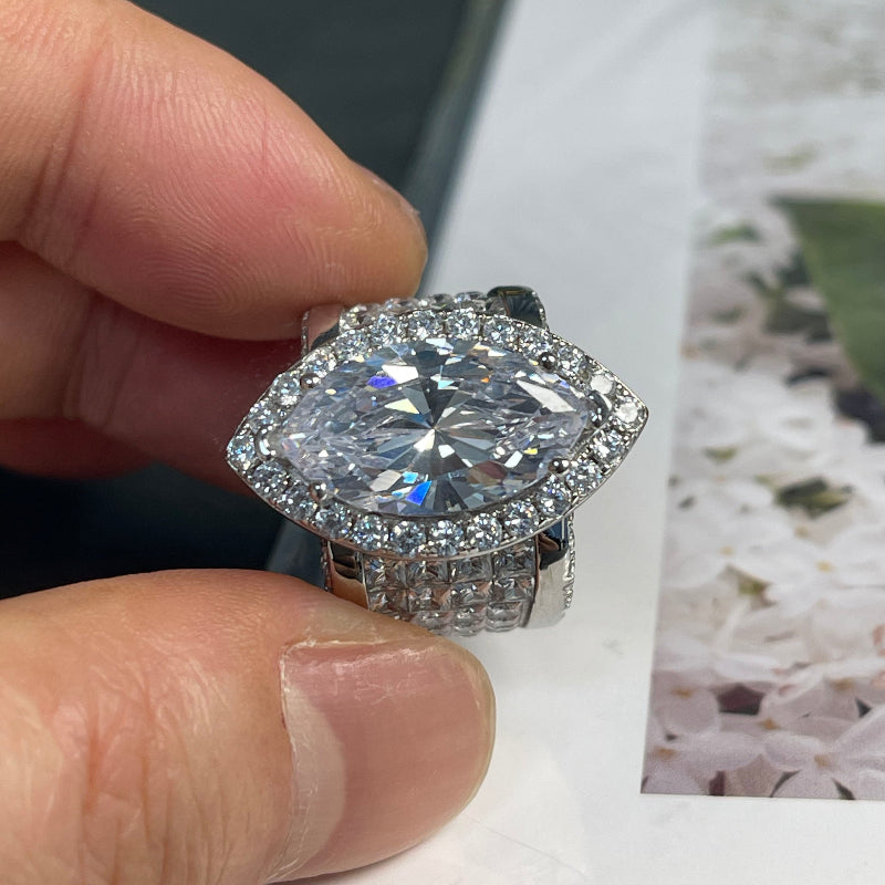 7CT Halo Marquise Cut  Wide Band Engagement Ring in Sterling Silver hot